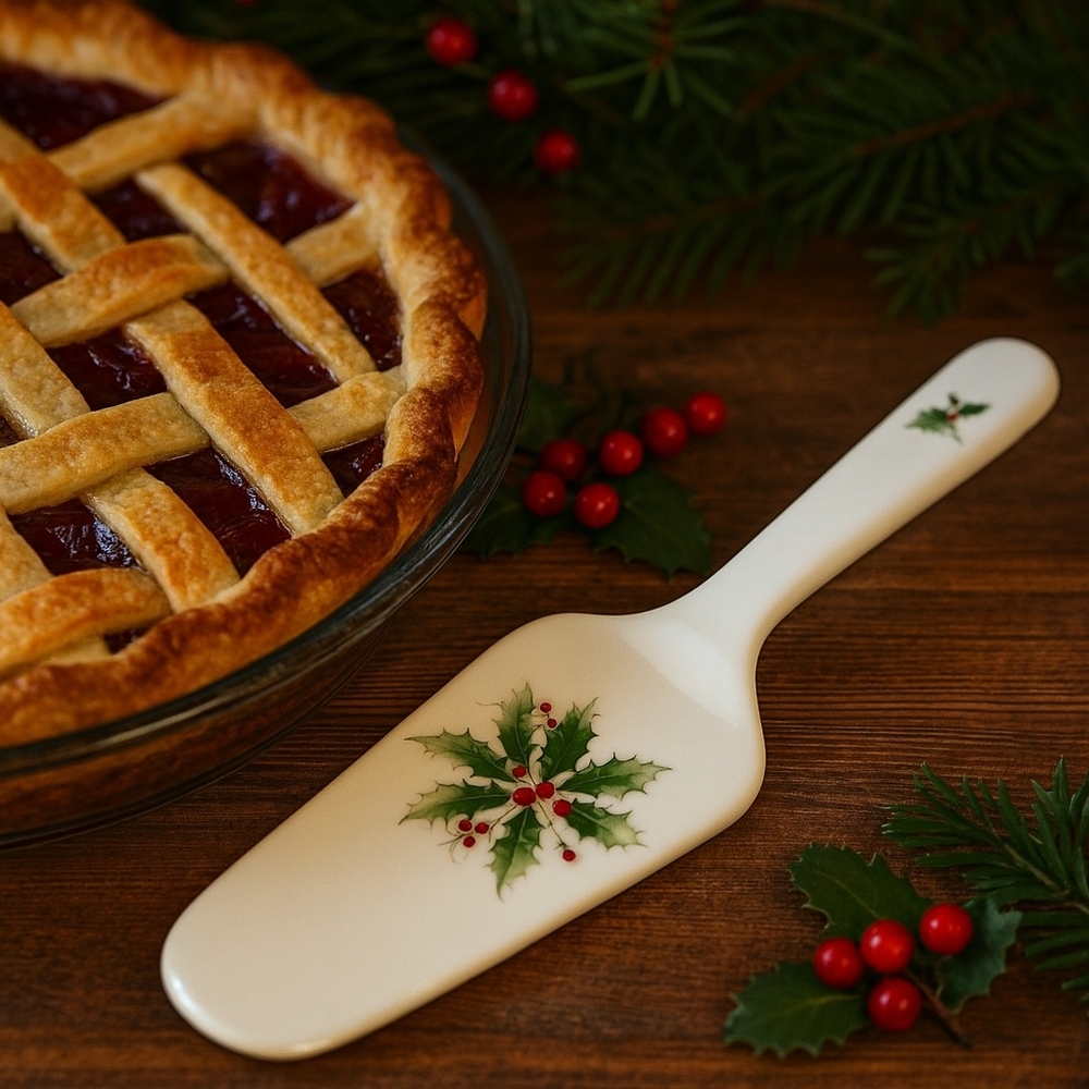 Vintage Porcelain Holly Berry Cake Server – 10” Made in Japan